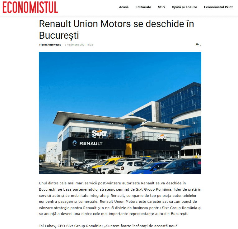 Renault Union Motors se deschide în București