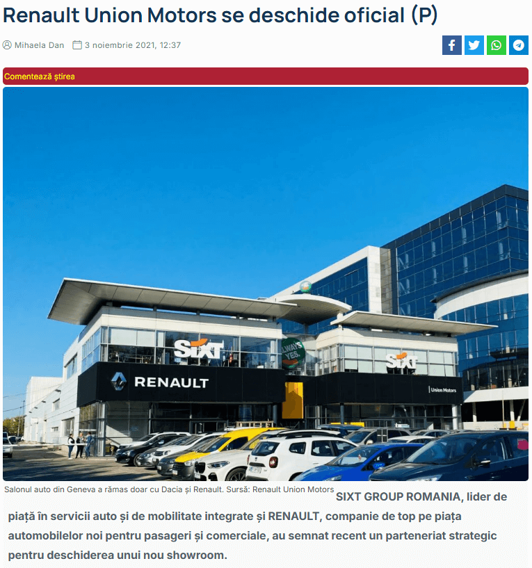 Renault Union Motors se deschide oficial