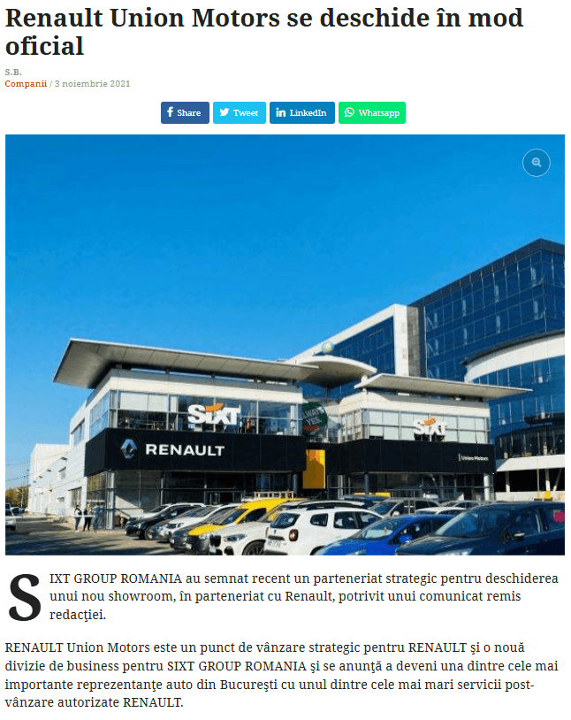 Renault Union Motors se deschide în mod oficial